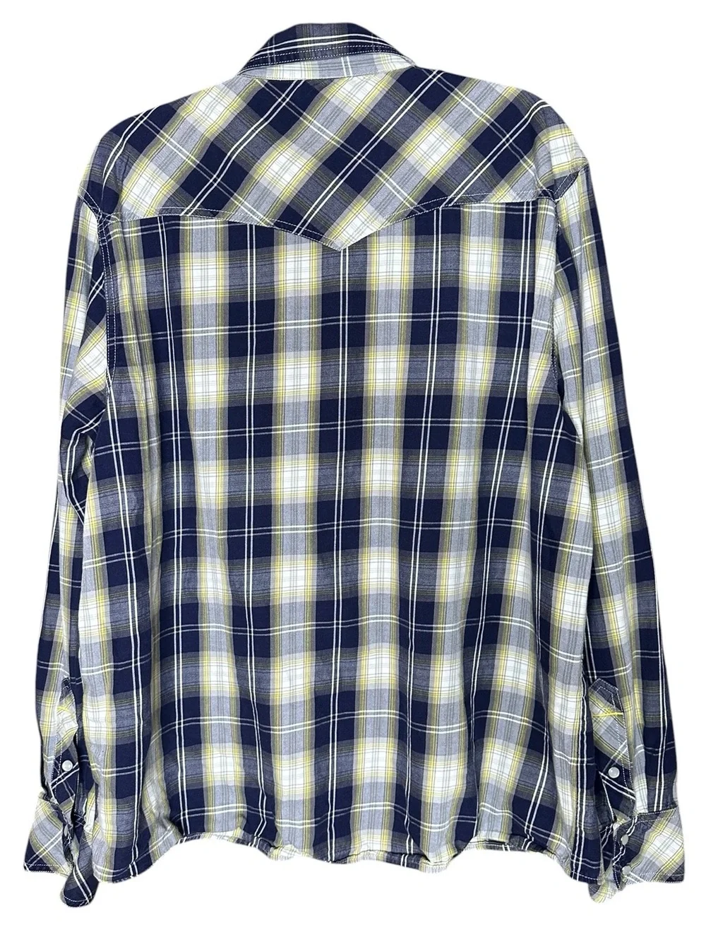 True Religion Men’s Western Plaid Pearl Snap Button Down Shirt. Size 2XL